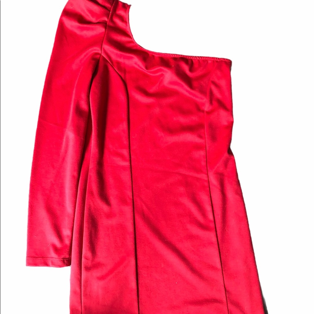 Red One Sleeve Mini Dress